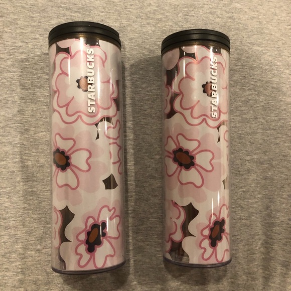 Pink Floral Starbucks Plastic Travel Cups - Picture 2 of 5
